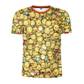 Мужская футболка 3D спортивная с принтом Смайлики. Стикербомбинг в Санкт-Петербурге, 100% полиэстер с улучшенными характеристиками | приталенный силуэт, круглая горловина, широкие плечи, сужается к линии бедра | Тематика изображения на принте: emoji | желтый | мем | смайл | стикербомбинг | текстура | улыбка | эмодзи