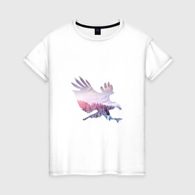 Женская футболка хлопок с принтом орел зима в Санкт-Петербурге, 100% хлопок | прямой крой, круглый вырез горловины, длина до линии бедер, слегка спущенное плечо | деревья | зима | облака | орел | птица | снег | солнце