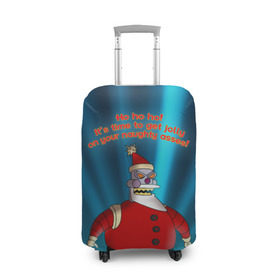 Чехол для чемодана 3D с принтом Робот Санта в Санкт-Петербурге, 86% полиэфир, 14% спандекс | двустороннее нанесение принта, прорези для ручек и колес | futurama | зима | мультфильм | новый год | рождество | футурама