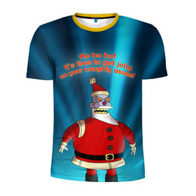Мужская футболка 3D спортивная с принтом Робот Санта в Санкт-Петербурге, 100% полиэстер с улучшенными характеристиками | приталенный силуэт, круглая горловина, широкие плечи, сужается к линии бедра | futurama | зима | мультфильм | новый год | рождество | футурама
