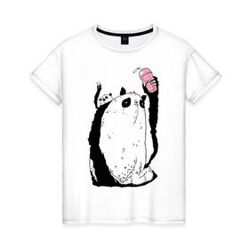 Женская футболка хлопок с принтом panda в Санкт-Петербурге, 100% хлопок | прямой крой, круглый вырез горловины, длина до линии бедер, слегка спущенное плечо | dd | drop dead | dropdead | milk | milkshake | panda | tmblr | tumbler