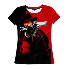 Женская футболка 3D с принтом Стрелок в Санкт-Петербурге, 100% полиэфир ( синтетическое хлопкоподобное полотно) | прямой крой, круглый вырез горловины, длина до линии бедер | выстрел | ковбой | оружие | пистолет | револьвер | силовые структуры | стрелять