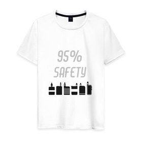 Мужская футболка хлопок с принтом На 95% безопаснее в Санкт-Петербурге, 100% хлопок | прямой крой, круглый вырез горловины, длина до линии бедер, слегка спущенное плечо. | 
