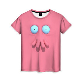 Женская футболка 3D с принтом Доктор Зойдберг в Санкт-Петербурге, 100% полиэфир ( синтетическое хлопкоподобное полотно) | прямой крой, круглый вырез горловины, длина до линии бедер | Тематика изображения на принте: будущее | врач | краб | лицо | розовый | фантастика | футурама | щупальца