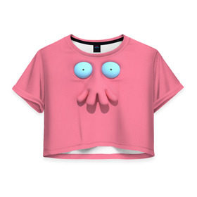 Женская футболка 3D укороченная с принтом Доктор Зойдберг в Санкт-Петербурге, 100% полиэстер | круглая горловина, длина футболки до линии талии, рукава с отворотами | будущее | врач | краб | лицо | розовый | фантастика | футурама | щупальца