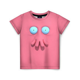 Детская футболка 3D с принтом Доктор Зойдберг в Санкт-Петербурге, 100% гипоаллергенный полиэфир | прямой крой, круглый вырез горловины, длина до линии бедер, чуть спущенное плечо, ткань немного тянется | будущее | врач | краб | лицо | розовый | фантастика | футурама | щупальца