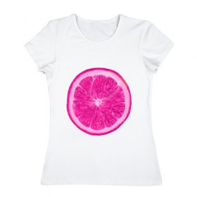 Женская футболка хлопок с принтом Розовый лимон в Санкт-Петербурге, 100% хлопок | прямой крой, круглый вырез горловины, длина до линии бедер, слегка спущенное плечо | еда | кислый | лимон | розовый цвет | фрукт