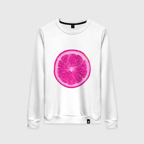 Женский свитшот хлопок с принтом Розовый лимон в Санкт-Петербурге, 100% хлопок | прямой крой, круглый вырез, на манжетах и по низу широкая трикотажная резинка  | еда | кислый | лимон | розовый цвет | фрукт