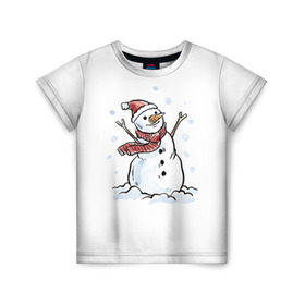 Детская футболка 3D с принтом Снеговик в Санкт-Петербурге, 100% гипоаллергенный полиэфир | прямой крой, круглый вырез горловины, длина до линии бедер, чуть спущенное плечо, ткань немного тянется | happy new year | new year | santa claus | дед мороз | дедушка мороз | новый год | санта клаус | снеговик