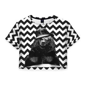 Женская футболка 3D укороченная с принтом Mr. Bear в Санкт-Петербурге, 100% полиэстер | круглая горловина, длина футболки до линии талии, рукава с отворотами | bear | beast | mister | roar | swag | зверь | медведь | мистер | свэг