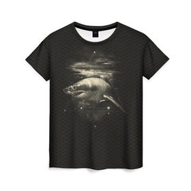 Женская футболка 3D с принтом Cosmic Shark в Санкт-Петербурге, 100% полиэфир ( синтетическое хлопкоподобное полотно) | прямой крой, круглый вырез горловины, длина до линии бедер | space | галактика | космос | рыба