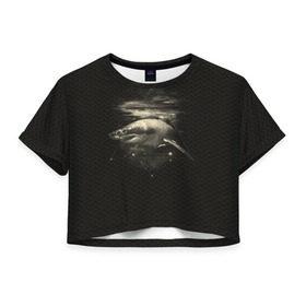 Женская футболка 3D укороченная с принтом Cosmic Shark в Санкт-Петербурге, 100% полиэстер | круглая горловина, длина футболки до линии талии, рукава с отворотами | space | галактика | космос | рыба