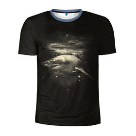Мужская футболка 3D спортивная с принтом Cosmic Shark в Санкт-Петербурге, 100% полиэстер с улучшенными характеристиками | приталенный силуэт, круглая горловина, широкие плечи, сужается к линии бедра | space | галактика | космос | рыба