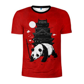 Мужская футболка 3D спортивная с принтом Panda Warrior в Санкт-Петербурге, 100% полиэстер с улучшенными характеристиками | приталенный силуэт, круглая горловина, широкие плечи, сужается к линии бедра | Тематика изображения на принте: japan | panda | панда