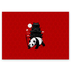 Поздравительная открытка с принтом Panda Warrior в Санкт-Петербурге, 100% бумага | плотность бумаги 280 г/м2, матовая, на обратной стороне линовка и место для марки
 | Тематика изображения на принте: japan | panda | панда