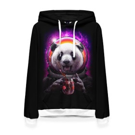 Женская толстовка 3D с принтом Panda Cosmonaut в Санкт-Петербурге, 100% полиэстер  | двухслойный капюшон со шнурком для регулировки, мягкие манжеты на рукавах и по низу толстовки, спереди карман-кенгуру с мягким внутренним слоем. | Тематика изображения на принте: bear | galaxy | panda | space | star | астронавт | галактика | звезда | космонавт | космос | медведь | панда