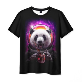 Мужская футболка 3D с принтом Panda Cosmonaut в Санкт-Петербурге, 100% полиэфир | прямой крой, круглый вырез горловины, длина до линии бедер | Тематика изображения на принте: bear | galaxy | panda | space | star | астронавт | галактика | звезда | космонавт | космос | медведь | панда