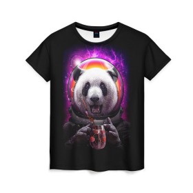 Женская футболка 3D с принтом Panda Cosmonaut в Санкт-Петербурге, 100% полиэфир ( синтетическое хлопкоподобное полотно) | прямой крой, круглый вырез горловины, длина до линии бедер | bear | galaxy | panda | space | star | астронавт | галактика | звезда | космонавт | космос | медведь | панда