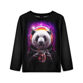 Детский лонгслив 3D с принтом Panda Cosmonaut в Санкт-Петербурге, 100% полиэстер | длинные рукава, круглый вырез горловины, полуприлегающий силуэт
 | bear | galaxy | panda | space | star | астронавт | галактика | звезда | космонавт | космос | медведь | панда