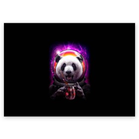 Поздравительная открытка с принтом Panda Cosmonaut в Санкт-Петербурге, 100% бумага | плотность бумаги 280 г/м2, матовая, на обратной стороне линовка и место для марки
 | bear | galaxy | panda | space | star | астронавт | галактика | звезда | космонавт | космос | медведь | панда