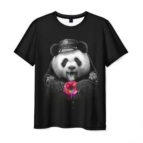Мужская футболка 3D с принтом Donut Panda в Санкт-Петербурге, 100% полиэфир | прямой крой, круглый вырез горловины, длина до линии бедер | bear | donut | panda | police | коп | медведь | панда | пончик