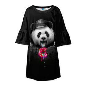 Детское платье 3D с принтом Donut Panda в Санкт-Петербурге, 100% полиэстер | прямой силуэт, чуть расширенный к низу. Круглая горловина, на рукавах — воланы | bear | donut | panda | police | коп | медведь | панда | пончик