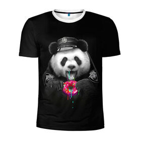 Мужская футболка 3D спортивная с принтом Donut Panda в Санкт-Петербурге, 100% полиэстер с улучшенными характеристиками | приталенный силуэт, круглая горловина, широкие плечи, сужается к линии бедра | bear | donut | panda | police | коп | медведь | панда | пончик