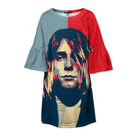 Детское платье 3D с принтом Kurt Cobain в Санкт-Петербурге, 100% полиэстер | прямой силуэт, чуть расширенный к низу. Круглая горловина, на рукавах — воланы | curt | hope | kobain | nirvana | кобейн | курт | нирвана