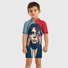 Детский купальный костюм 3D с принтом Kurt Cobain в Санкт-Петербурге, Полиэстер 85%, Спандекс 15% | застежка на молнии на спине | curt | hope | kobain | nirvana | кобейн | курт | нирвана