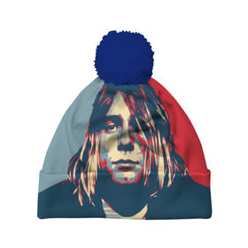 Шапка 3D c помпоном с принтом Kurt Cobain в Санкт-Петербурге, 100% полиэстер | универсальный размер, печать по всей поверхности изделия | curt | hope | kobain | nirvana | кобейн | курт | нирвана