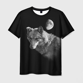 Мужская футболка 3D с принтом Ночной Волк в Санкт-Петербурге, 100% полиэфир | прямой крой, круглый вырез горловины, длина до линии бедер | волк | волки | животные | звери | луна | ночь | серый | черно белый