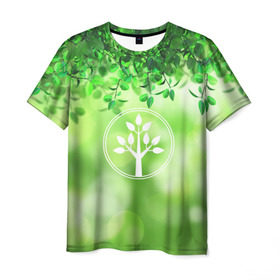 Мужская футболка 3D с принтом Береги природу в Санкт-Петербурге, 100% полиэфир | прямой крой, круглый вырез горловины, длина до линии бедер | береги природу | дерево | зелёная | зелень | листья | природа