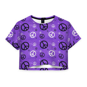 Женская футболка 3D укороченная с принтом Peace в Санкт-Петербурге, 100% полиэстер | круглая горловина, длина футболки до линии талии, рукава с отворотами | abstract | hippie | hipster | swag | tie dye | абстракция | свэг | текстура | хиппи | хипстер