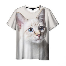 Мужская футболка 3D с принтом Кошечка в Санкт-Петербурге, 100% полиэфир | прямой крой, круглый вырез горловины, длина до линии бедер | Тематика изображения на принте: кот | котики | котята | кошка | рыженький | рыжий | серенький | черненький