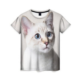 Женская футболка 3D с принтом Кошечка в Санкт-Петербурге, 100% полиэфир ( синтетическое хлопкоподобное полотно) | прямой крой, круглый вырез горловины, длина до линии бедер | кот | котики | котята | кошка | рыженький | рыжий | серенький | черненький