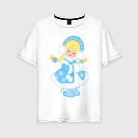 Женская футболка хлопок Oversize с принтом Снегурочка в Санкт-Петербурге, 100% хлопок | свободный крой, круглый ворот, спущенный рукав, длина до линии бедер
 | 