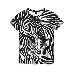 Женская футболка 3D с принтом Зебра в Санкт-Петербурге, 100% полиэфир ( синтетическое хлопкоподобное полотно) | прямой крой, круглый вырез горловины, длина до линии бедер | дикое | животное | зебра | камуфляж | лошадь | маскировка | полосы | текстура | фон | черно белые