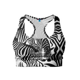 Женский спортивный топ 3D с принтом Зебра в Санкт-Петербурге, 82% полиэстер, 18% спандекс Ткань безопасна для здоровья, позволяет коже дышать, не мнется и не растягивается |  | дикое | животное | зебра | камуфляж | лошадь | маскировка | полосы | текстура | фон | черно белые