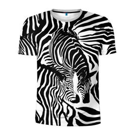 Мужская футболка 3D спортивная с принтом Зебра в Санкт-Петербурге, 100% полиэстер с улучшенными характеристиками | приталенный силуэт, круглая горловина, широкие плечи, сужается к линии бедра | Тематика изображения на принте: дикое | животное | зебра | камуфляж | лошадь | маскировка | полосы | текстура | фон | черно белые