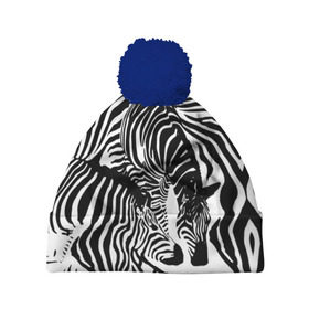 Шапка 3D c помпоном с принтом Зебра в Санкт-Петербурге, 100% полиэстер | универсальный размер, печать по всей поверхности изделия | дикое | животное | зебра | камуфляж | лошадь | маскировка | полосы | текстура | фон | черно белые