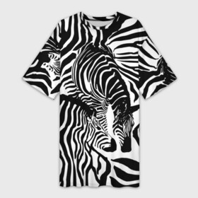 Платье-футболка 3D с принтом Зебра в Санкт-Петербурге,  |  | Тематика изображения на принте: дикое | животное | зебра | камуфляж | лошадь | маскировка | полосы | текстура | фон | черно белые