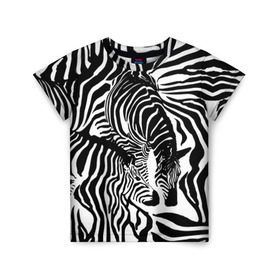 Детская футболка 3D с принтом Зебра в Санкт-Петербурге, 100% гипоаллергенный полиэфир | прямой крой, круглый вырез горловины, длина до линии бедер, чуть спущенное плечо, ткань немного тянется | дикое | животное | зебра | камуфляж | лошадь | маскировка | полосы | текстура | фон | черно белые