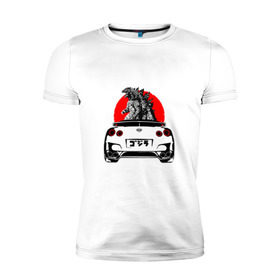 Мужская футболка премиум с принтом GT-R в Санкт-Петербурге, 92% хлопок, 8% лайкра | приталенный силуэт, круглый вырез ворота, длина до линии бедра, короткий рукав | camo | godzilla | gtr | nissan | power | race | tuning