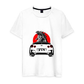 Мужская футболка хлопок с принтом GT-R в Санкт-Петербурге, 100% хлопок | прямой крой, круглый вырез горловины, длина до линии бедер, слегка спущенное плечо. | camo | godzilla | gtr | nissan | power | race | tuning