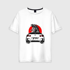 Женская футболка хлопок Oversize с принтом GT-R в Санкт-Петербурге, 100% хлопок | свободный крой, круглый ворот, спущенный рукав, длина до линии бедер
 | camo | godzilla | gtr | nissan | power | race | tuning