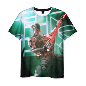 Мужская футболка 3D с принтом Rocker Robot в Санкт-Петербурге, 100% полиэфир | прямой крой, круглый вырез горловины, длина до линии бедер | rock | гитара | музыка | робот | рок