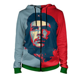 Женская толстовка 3D на молнии с принтом Che Guevara в Санкт-Петербурге, 100% полиэстер | длина до линии бедра, манжеты и пояс оформлены мягкой тканевой резинкой, двухслойный капюшон со шнурком для регулировки, спереди молния, по бокам два кармана | че гевара