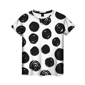 Женская футболка 3D с принтом Бусины! в Санкт-Петербурге, 100% полиэфир ( синтетическое хлопкоподобное полотно) | прямой крой, круглый вырез горловины, длина до линии бедер | арт | белый | бусина | круг | фигура | черный