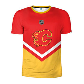 Мужская футболка 3D спортивная с принтом Calgary Flames в Санкт-Петербурге, 100% полиэстер с улучшенными характеристиками | приталенный силуэт, круглая горловина, широкие плечи, сужается к линии бедра | Тематика изображения на принте: 
