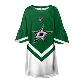 Детское платье 3D с принтом Dallas Stars в Санкт-Петербурге, 100% полиэстер | прямой силуэт, чуть расширенный к низу. Круглая горловина, на рукавах — воланы | america | canada | hockey | nhl | usa | америка | даллас | канада | лед | нхл | старз | сша | хоккей